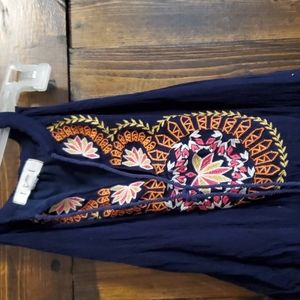 Navy mini dress with embroidered design